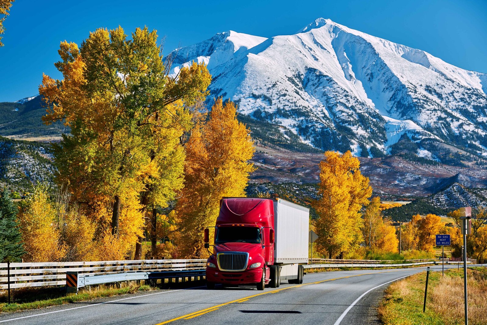 Refrigerated freight truck on mountain highway